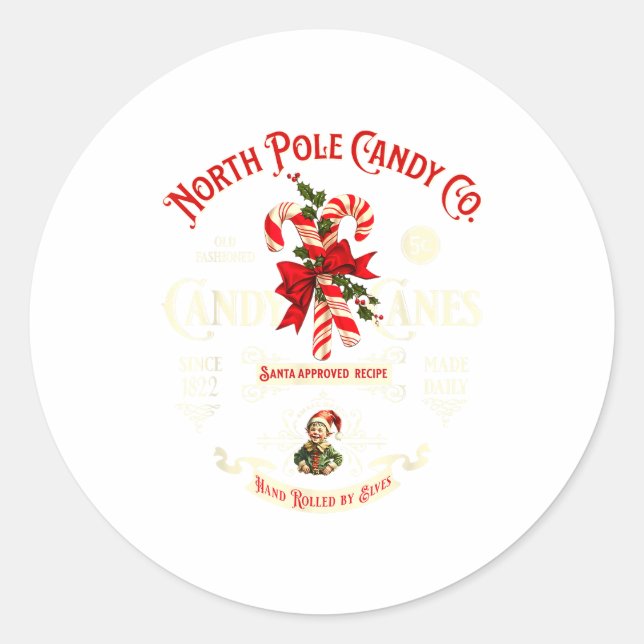 Sticker Rond Old Fashioned North Le Candy Cane Company Elf Chri (Devant)