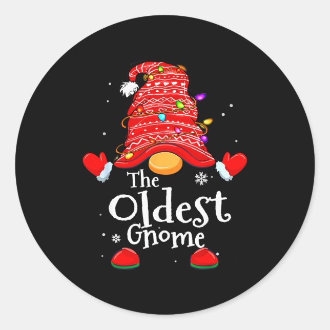 Sticker Rond Oldest Gnome - Xmas Family Grandparents Christmas  (Devant)