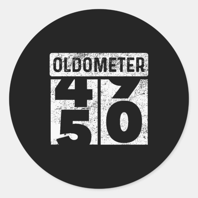 Sticker Rond Oldometer Odometer Funny 50th Birthday Gift 50 Yrs (Devant)