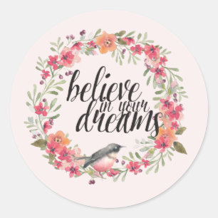 Sticker Rond Oléandre romantique oiseau rose floral rêve