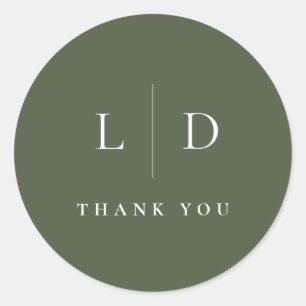 Sticker Rond Olive Green Minimaliste Monogramme Mariage Faveur