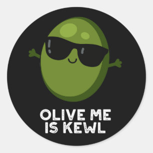 Sticker Rond Olive Me Est Kewl Cool Olive Pun Dark BG