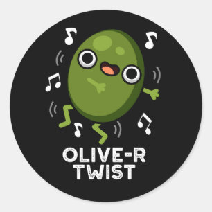 Sticker Rond Olive-r Twist Funny Fruit Olive Pun Dark BG