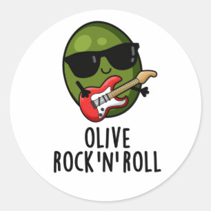 Sticker Rond Olive Rock Et Roll Funky Rocker Olive Pun
