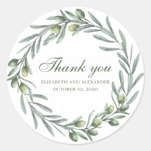Sticker Rond Olive wreath merci. Mariage italien d'été