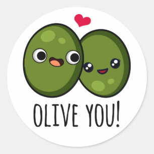 Sticker Rond Olive You Funny Love Pun