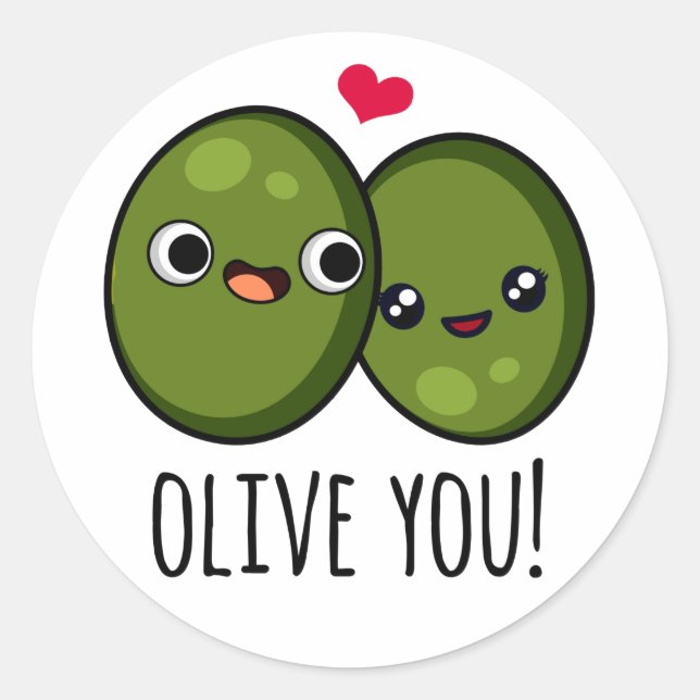 Sticker Rond Olive You Funny Love Pun (Devant)