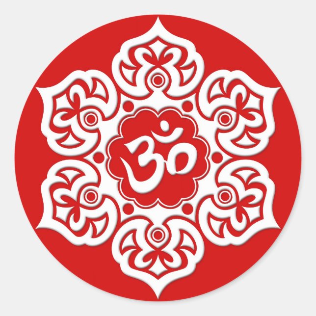 Sticker Rond Om de fleur de Lotus blanc en rouge (Devant)