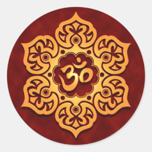 Sticker Rond Om doré rouge lotus