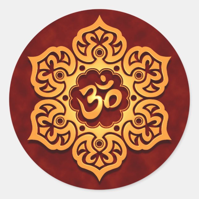 Sticker Rond Om doré rouge lotus (Devant)