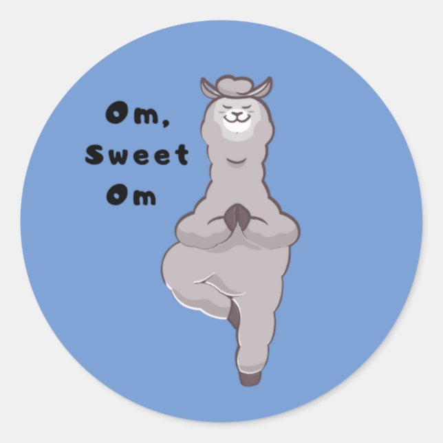Sticker Rond Om, Doux Om - Drôle Llama Yoga Pun (Devant)