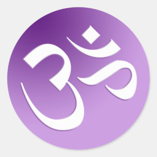 Sticker Rond Om, en violet et blanc