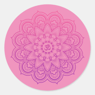 Sticker Rond OM Mandala Zen Meditation in pink and purple