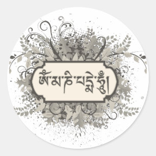 Sticker Rond Om Mani Padme Hum Floral