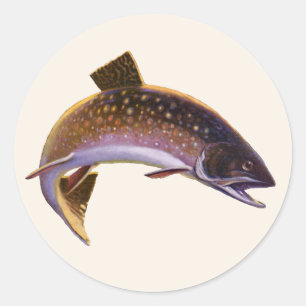 Sticker Rond Omble de fontaine, pêche sportive vintage pêcheur