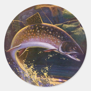 Sticker Rond Omble de fontaine pêcheur de poissons, pêche sport