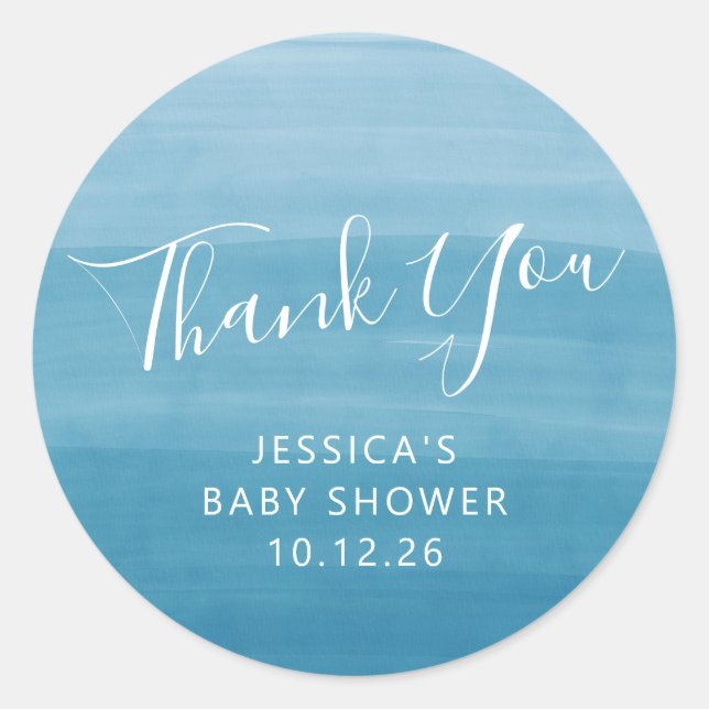 Sticker Rond Ombre Gradient Dip Dye Ocean Blue Baby shower (Devant)