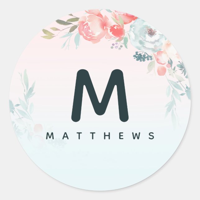 Sticker Rond Ombre Jardin Floral Peony Monogram Mariage (Devant)