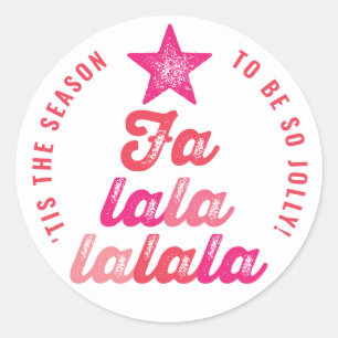 Sticker Rond Ombre Pink Falalalala Script Xmas Tree Fun
