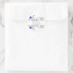 Sticker Rond Ombre Royal Blue Ivory Floral Mariage