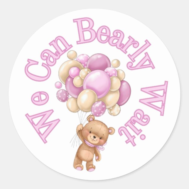 Sticker Rond On peut attendre Baby shower fille (Devant)