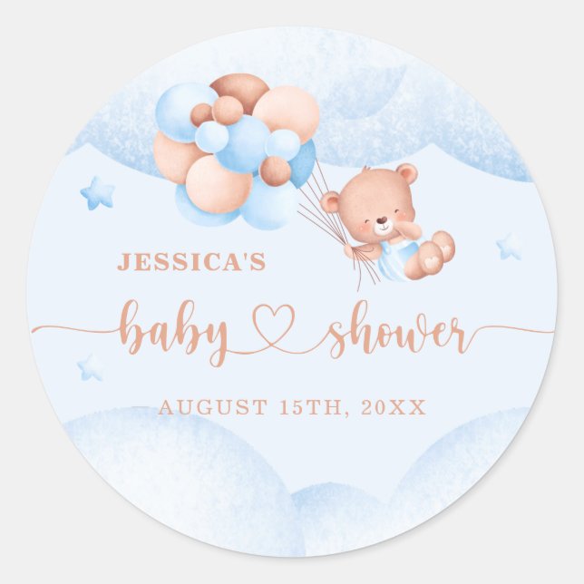 Sticker Rond On Peut Attendre Bleu Baby shower Classic Tour (Devant)