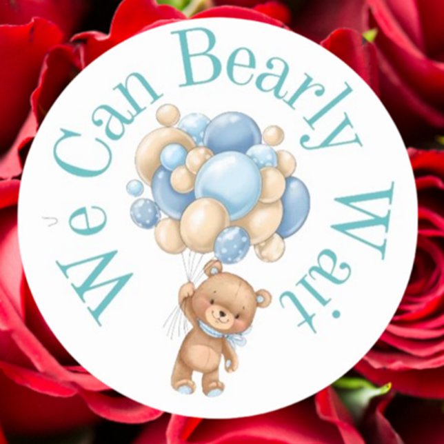 Sticker Rond On peut attendre Boy Baby shower (Celebrate your baby boy with our charming "We can bearly wait" round stickers)