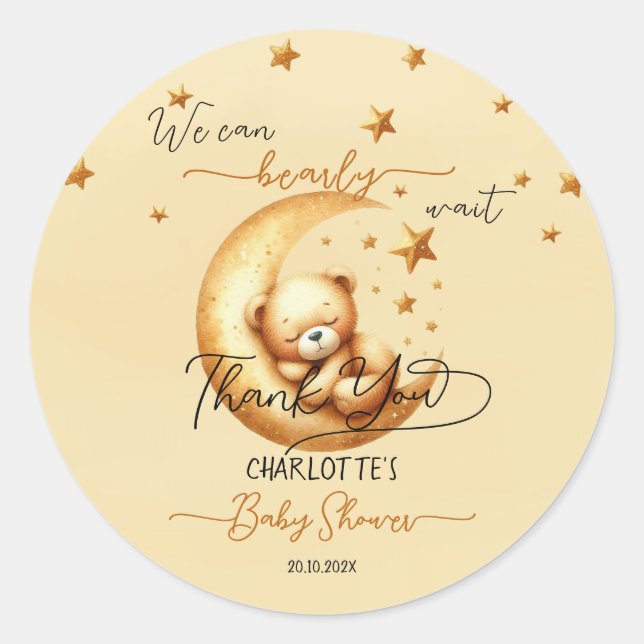 Sticker Rond On Peut Attendre De Mignons Baby showers Bébé Ours (Devant)