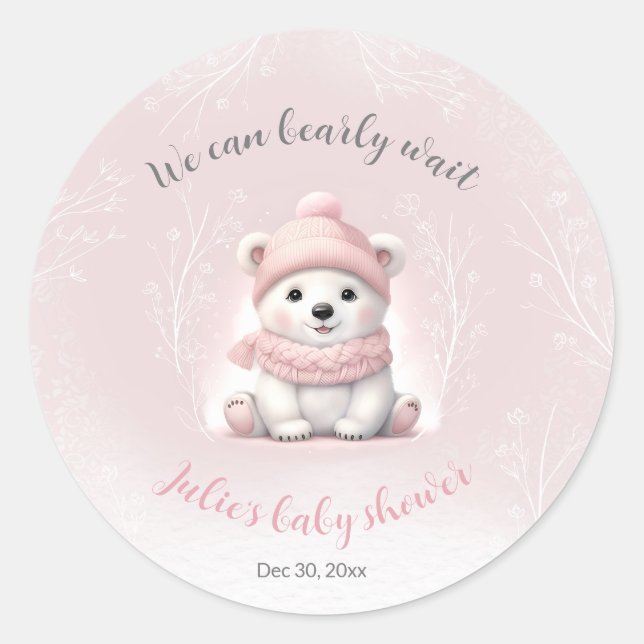 Sticker Rond On Peut Attendre De Près L'Ours Polaire Baby showe (Devant)