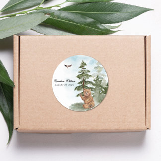 Sticker Rond On peut attendre l'aquarelle Baby shower des bois