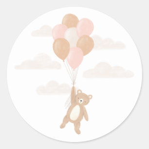 Sticker Rond On peut attendre le Baby shower de fille rose