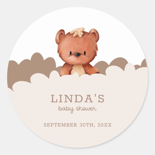 Sticker Rond On peut attendre le Baby shower de l'ours de Boho (Devant)