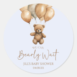 Sticker Rond On Peut Attendre Le Baby shower De L'Ours Teddy Bo