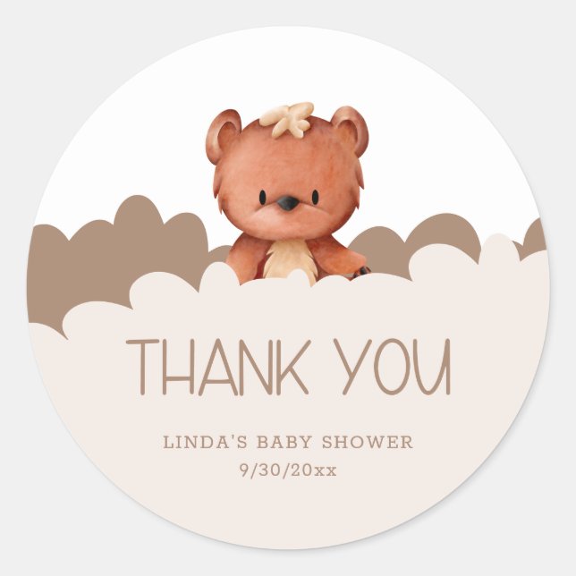 Sticker Rond On peut attendre le Baby shower Merci (Devant)