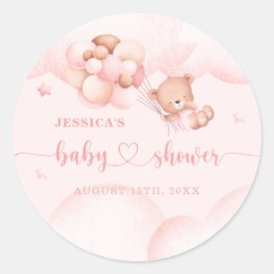 Sticker Rond On peut attendre le Baby shower rose