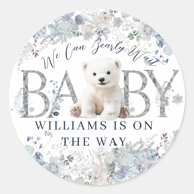 Sticker Rond On Peut Attendre L'Hiver Ours Bébé Garçon Douche (Devant)