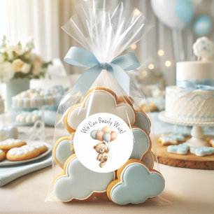 Sticker Rond On Peut Attendre Mignonne Baby shower Garçon Ours