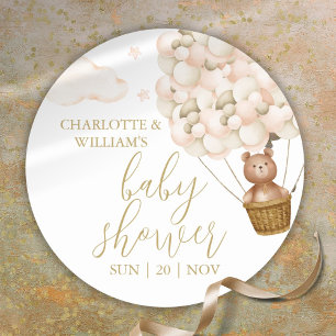Sticker Rond On Peut Attendre Teddy Bear Baby shower