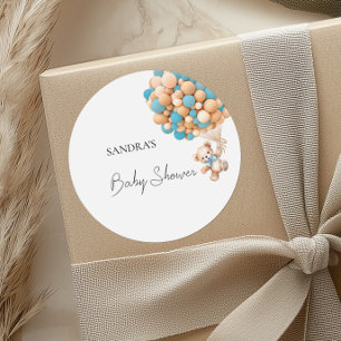 Sticker Rond On Peut Attendre Teddy Bear Bleu Balloon