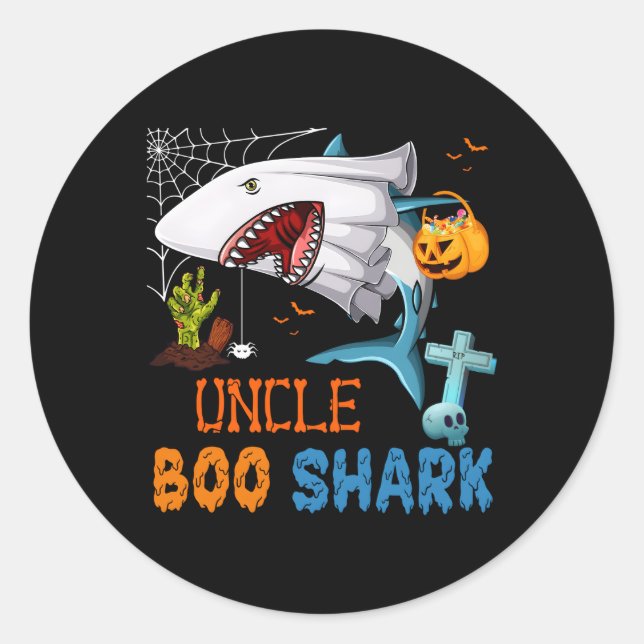 Sticker Rond Oncle Boo Shark Halloween Shark Fantôme de requin  (Devant)