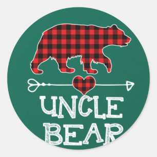 Sticker Rond Oncle Ours Pajama de Noël Buffle Rouge Plaid