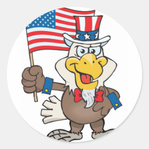 Sticker Rond Oncle Sam 4 juillet Bald Eagle