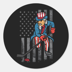 Sticker Rond Oncle Sam de hockey sur glace du 4 juillet Drapeau