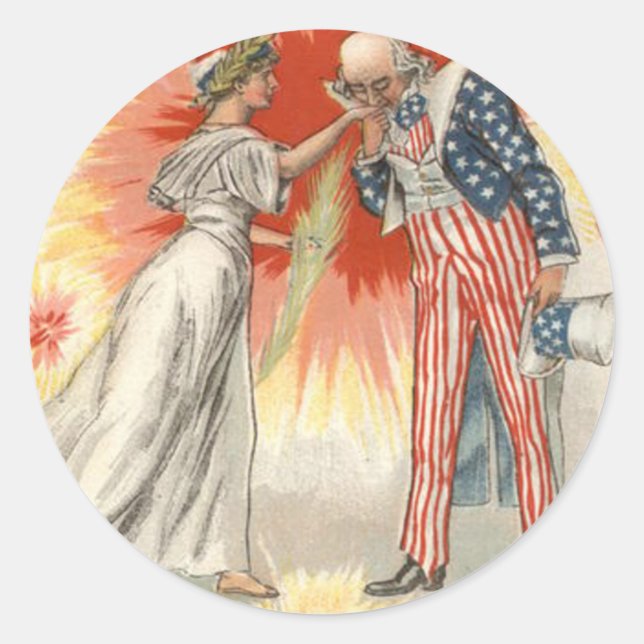 Sticker Rond Oncle Sam Lady Liberty États-Unis Drapeau Feu d'ar (Devant)