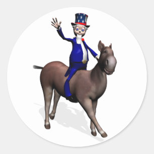 Sticker Rond Oncle Sam Riding On Donkey