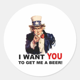 Sticker Rond Oncle Sam VEUT QUE TU ME PRENNES UNE BIÈRE