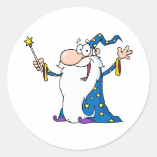 Sticker Rond Ondulation et cap de magicien tenant une baguette