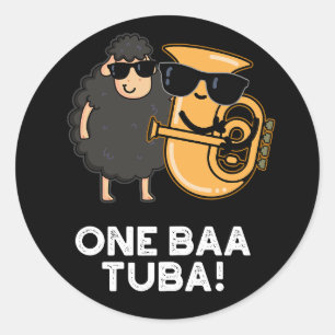 Sticker Rond One Baa Tuba Funny Music Sheep Pun Dark BG