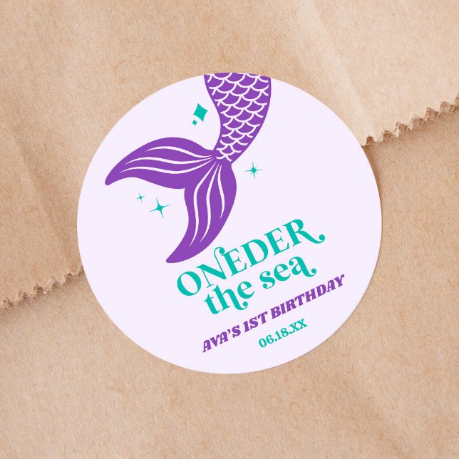 Sticker Rond ONE der The Sea Mermaid 1er Anniversaire Fête Favo (Créateur téléchargé)