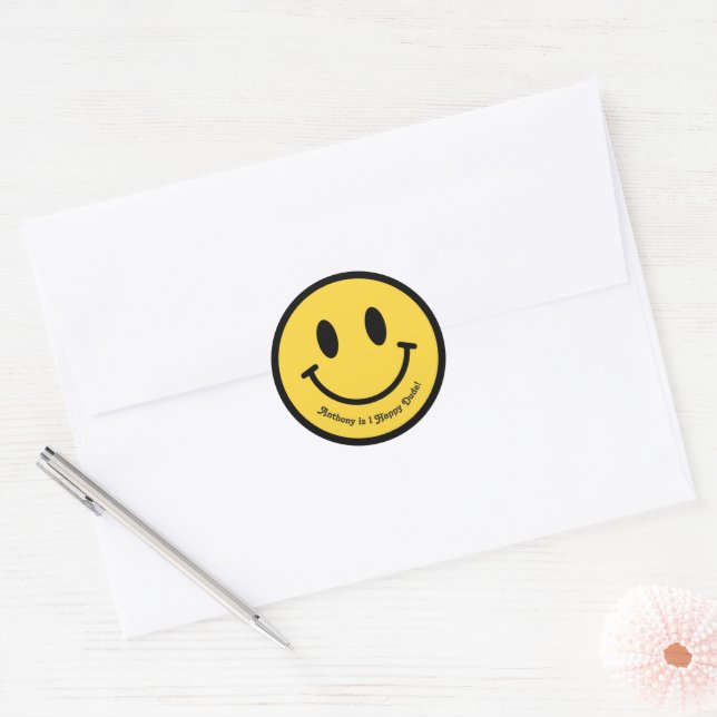 Sticker Rond "One Happy Dude" Retro 1er Anniversaire (Enveloppe)